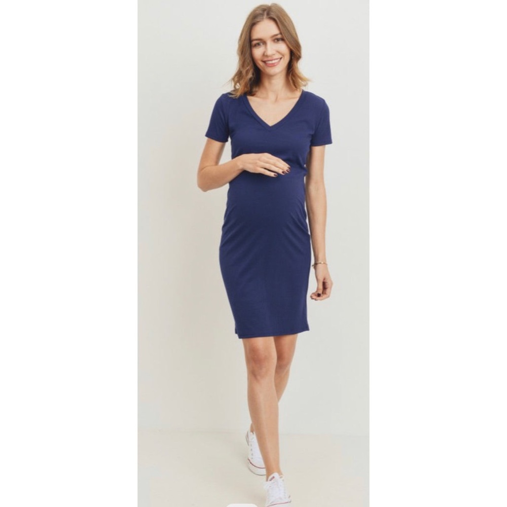 Michael Stars V-Neck Maternity Dress Navy Blue M
